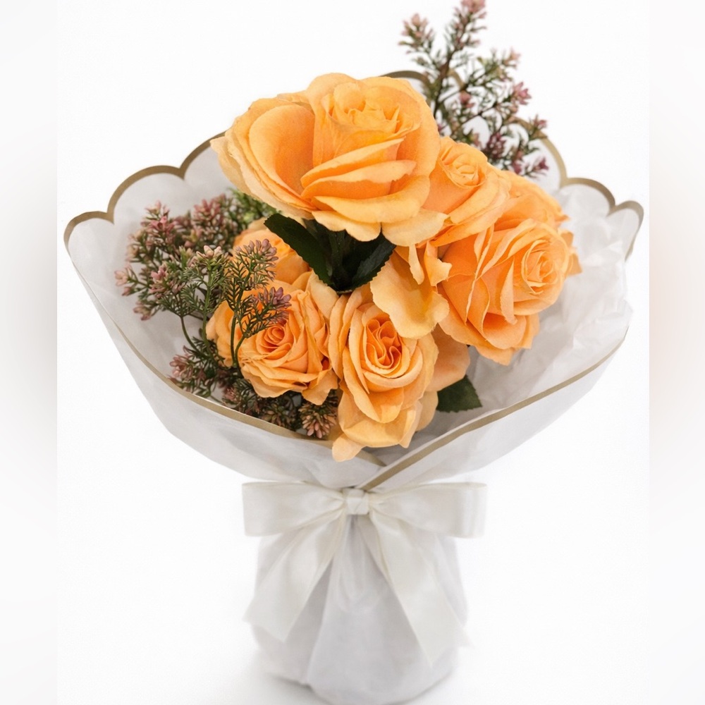 Peach Rose Bouquet Faux Floral Wrapped Home Decor or Gift | NWT | Hand Crafted